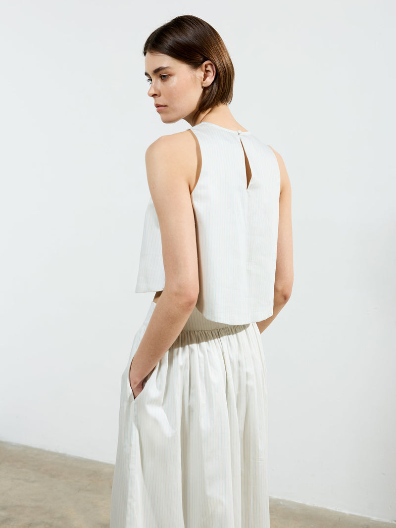 French Connection Pinstripe Poplin Shell Top Cream/Blue Stripe