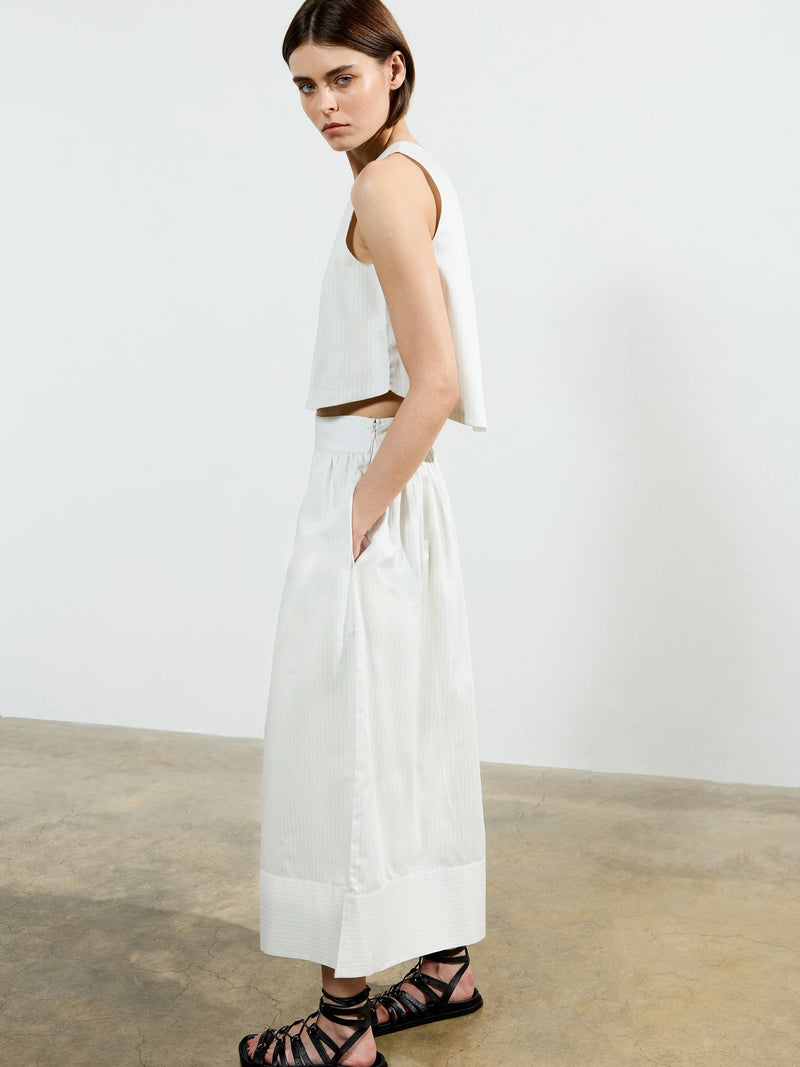 French Connection Pinstripe Poplin Shell Top Cream/Blue Stripe