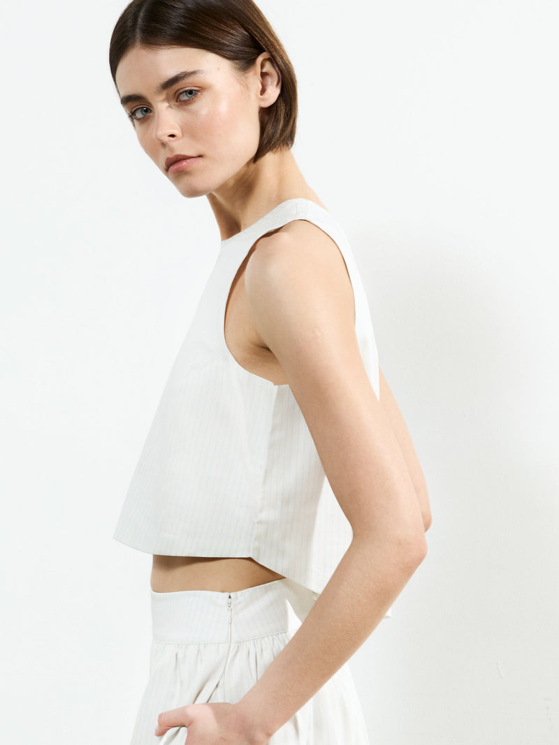French Connection Pinstripe Poplin Shell Top Cream/Blue Stripe