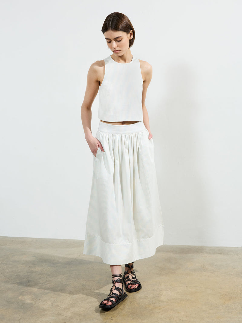 french connection Pinstripe Poplin Shell Top Cream/Blue Stripe