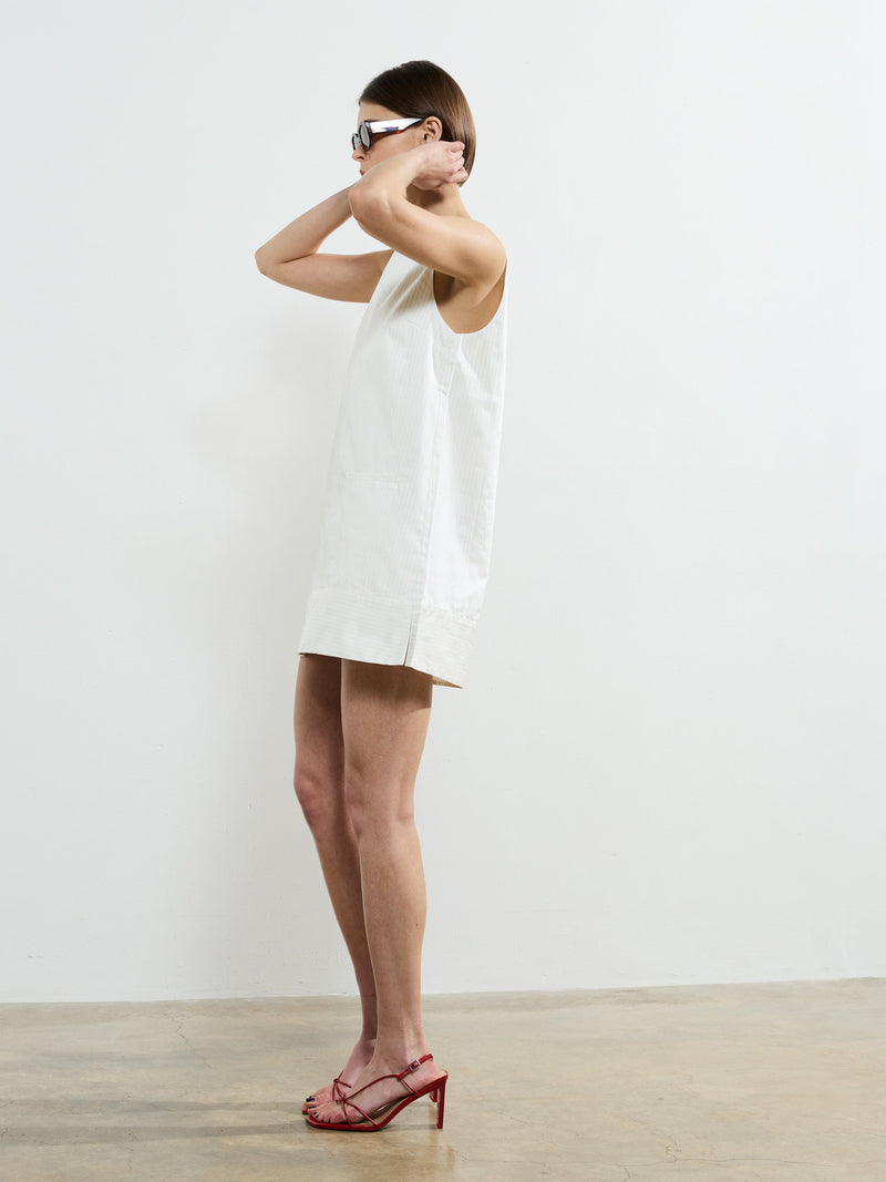 French Connection Pinstripe Sleeveless Shift Dress Cream/Blue Stripe