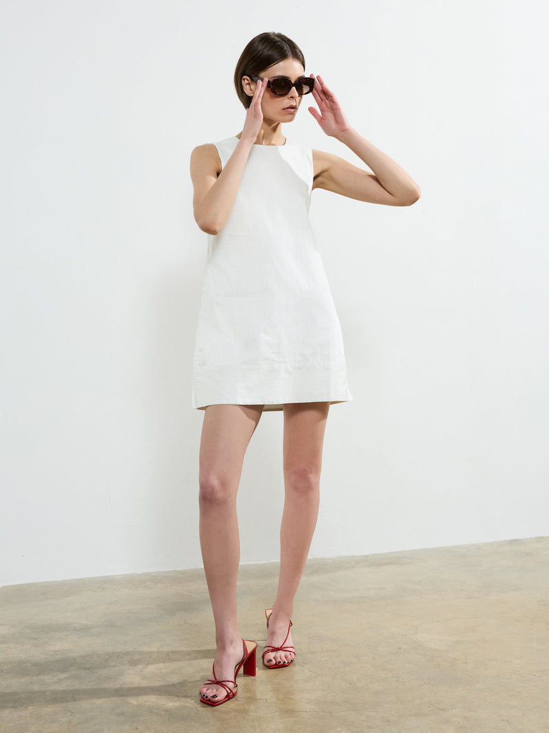 french connection Pinstripe Sleeveless Shift Dress Cream/Blue Stripe