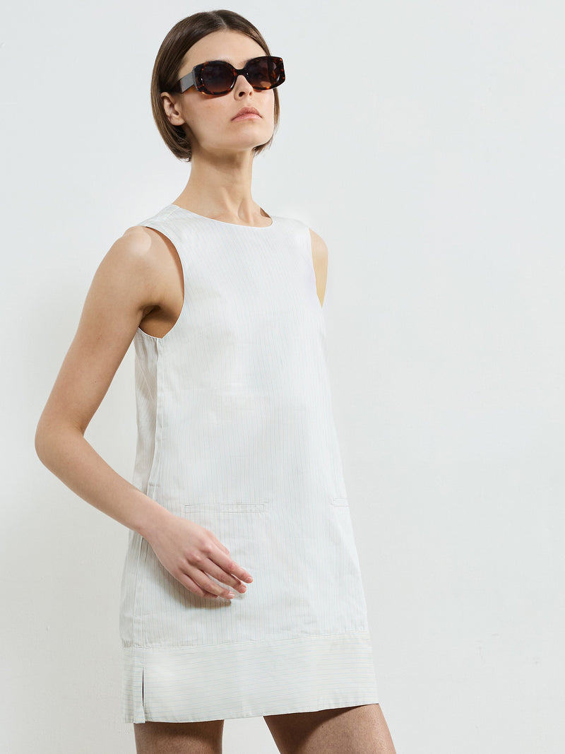 French Connection Pinstripe Sleeveless Shift Dress Cream/Blue Stripe