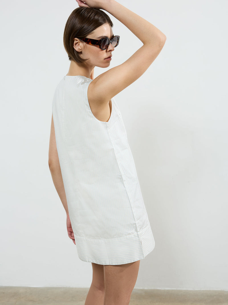 French Connection Pinstripe Sleeveless Shift Dress Cream/Blue Stripe