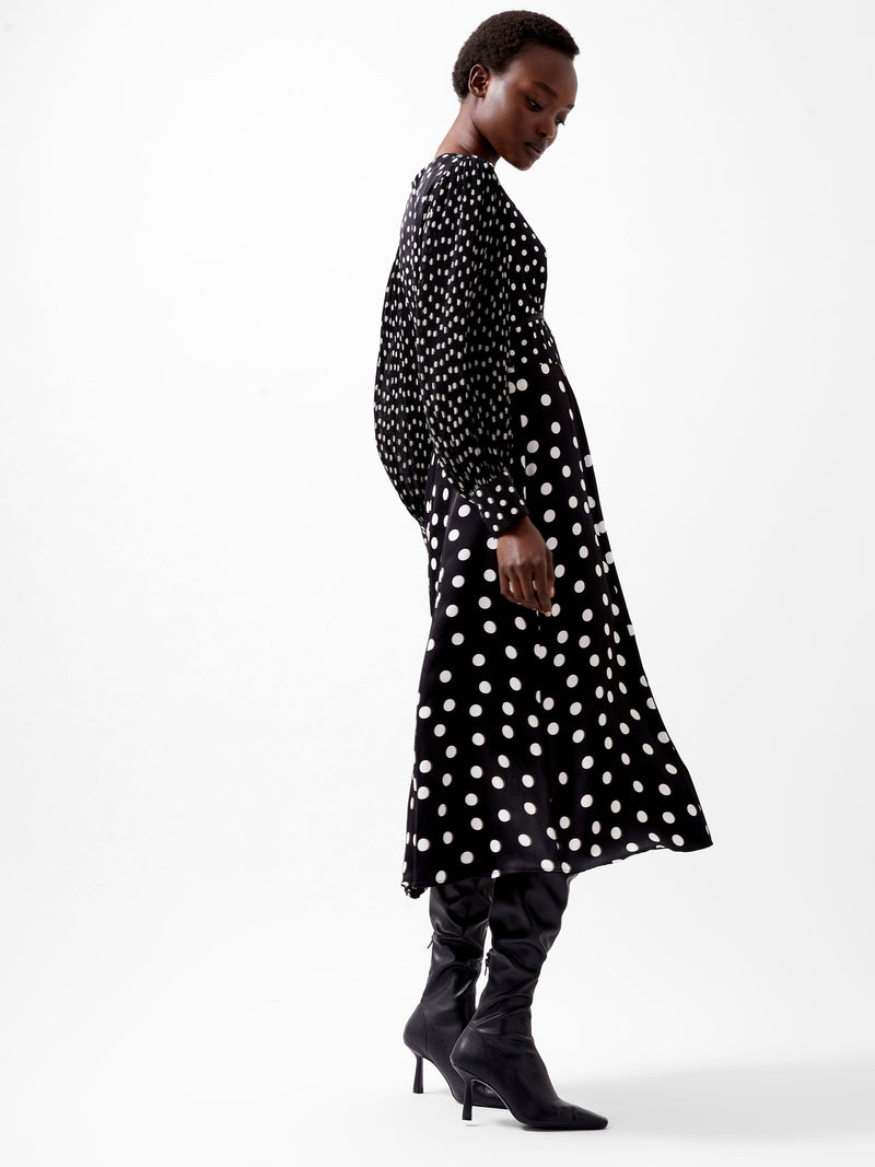 French Connection Polka Dot Candice Satin Dress Black/White