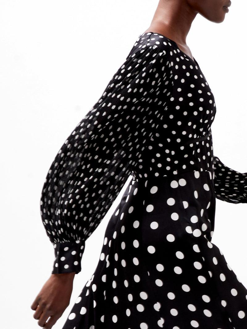 French Connection Polka Dot Candice Satin Dress Black/White