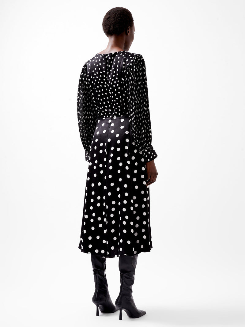 French Connection Polka Dot Candice Satin Dress Black/White