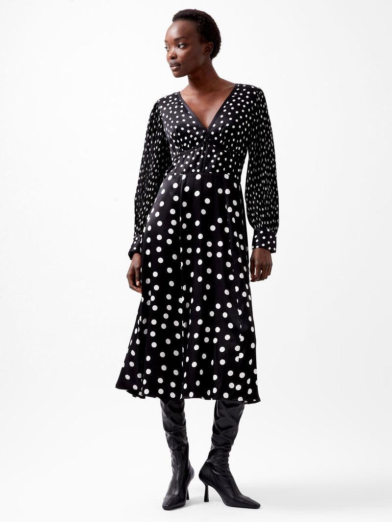 french connection Polka Dot Candice Satin Dress Black/White