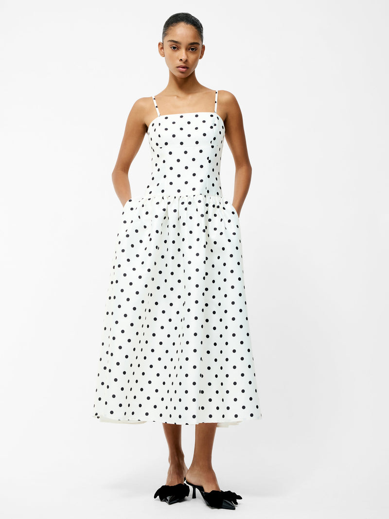 French Connection Polka Dot Midi Dress Summer White/Polka D