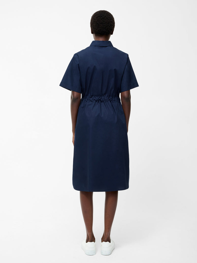 French Connection Poplin Tie Waist Shirt Dress Midnight