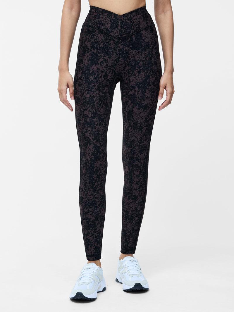 French Connection Printed High-Waisted Crossover Gym Leggings Black Multi