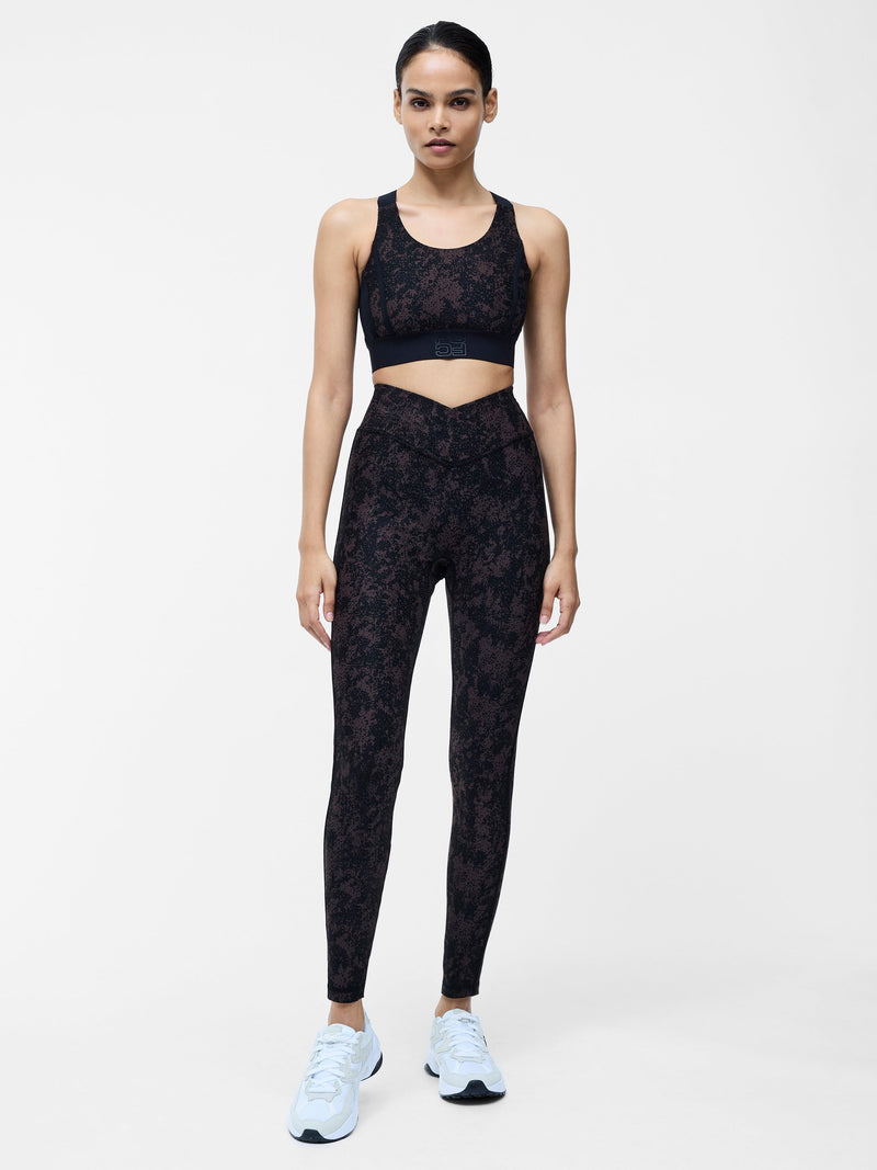 French Connection Printed High-Waisted Crossover Gym Leggings Black Multi