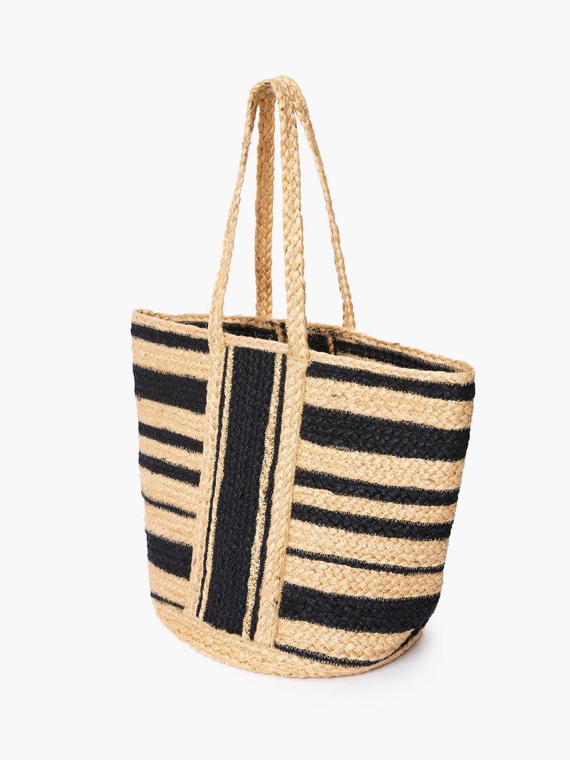 French Connection Raffia Stripes Beach Bag Natural/Black