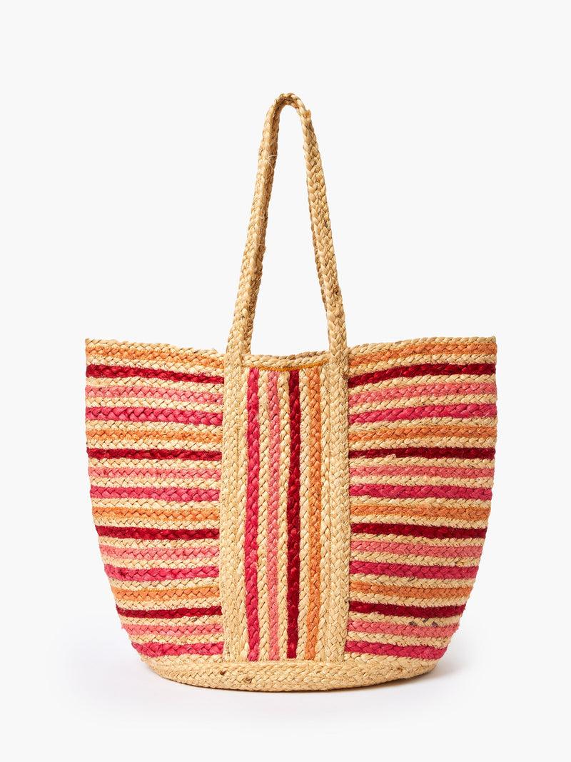 french connection Raffia Stripes Beach Bag Red Multi