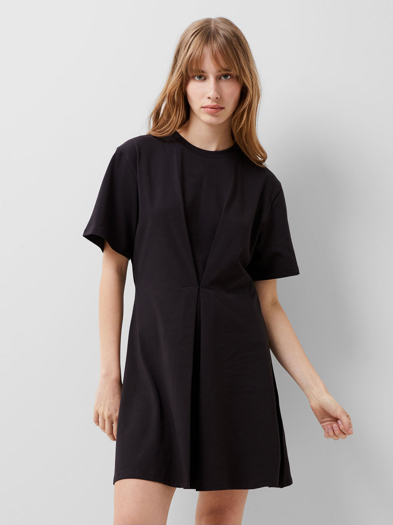 French Connection Rallie Cotton Box Pleat T-Shirt Mini Dress Blackout