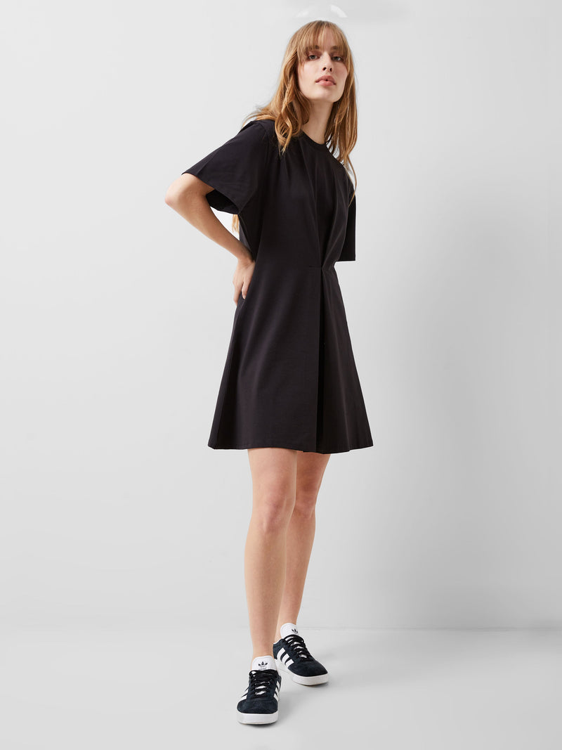French Connection Rallie Cotton Box Pleat T-Shirt Mini Dress Blackout
