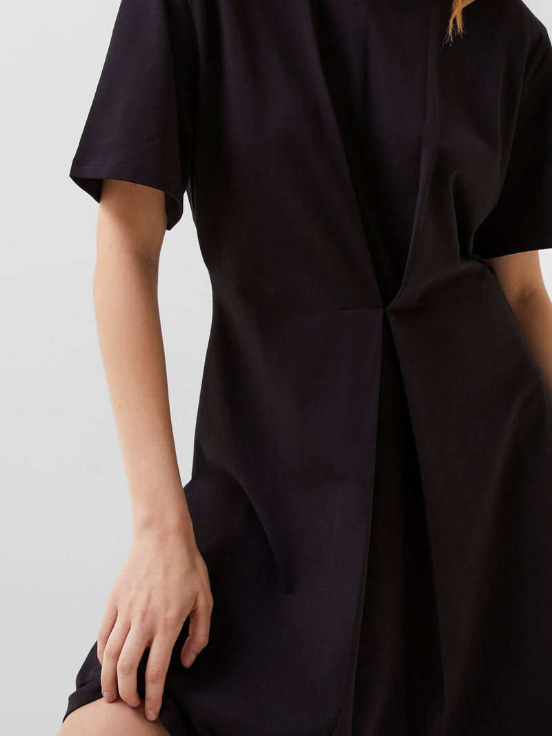 French Connection Rallie Cotton Box Pleat T-Shirt Mini Dress Blackout