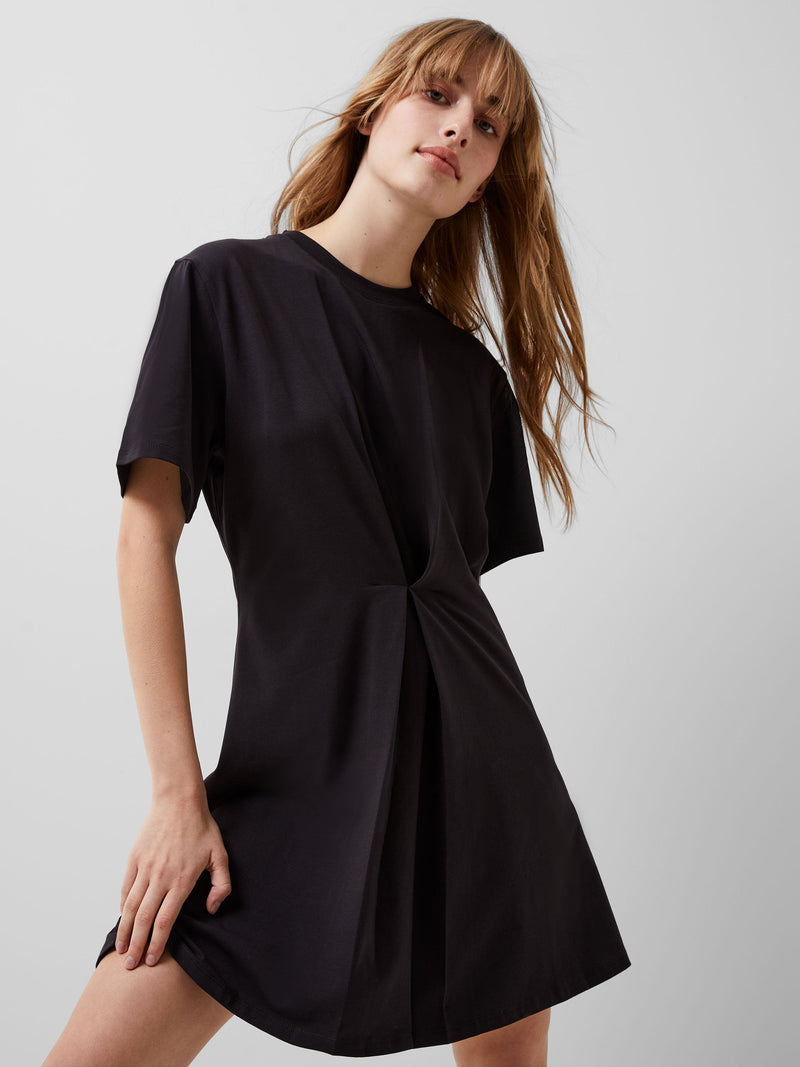 french connection Rallie Cotton Box Pleat T-Shirt Mini Dress Blackout