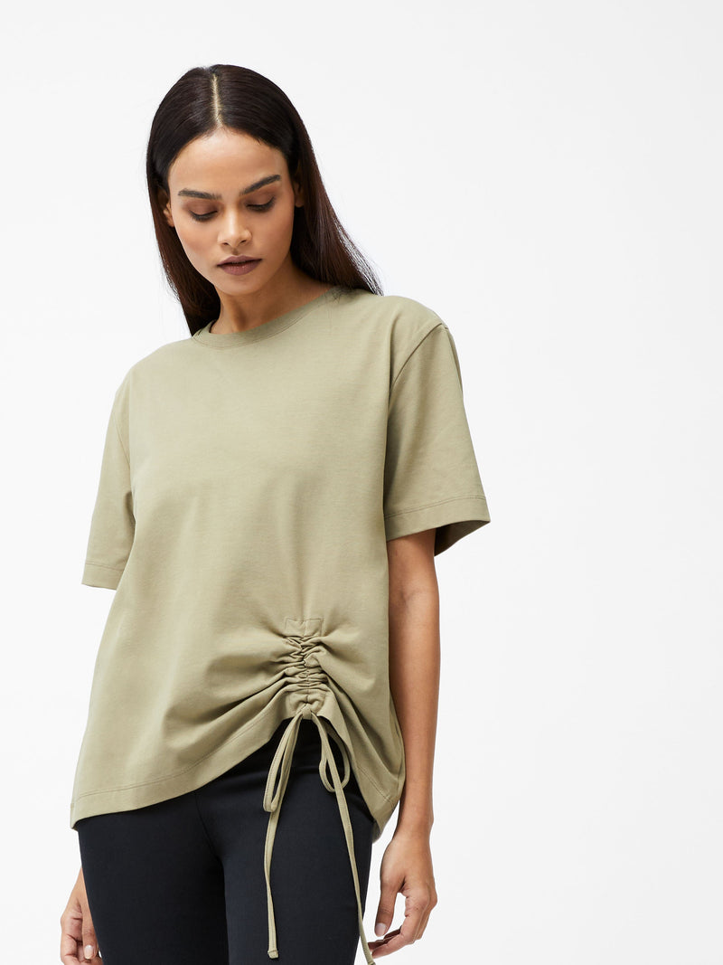 French Connection Rallie Cotton Rouched T-Shirt Cool Olive Green
