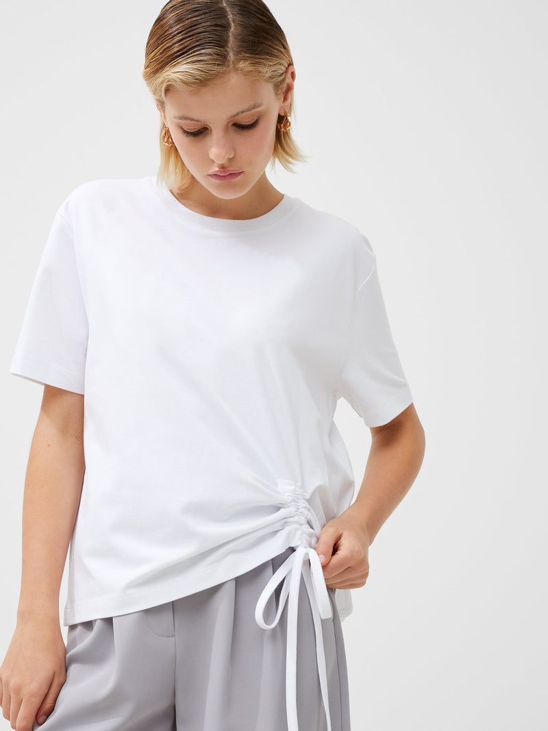 French Connection Rallie Cotton Rouched T-Shirt Linen White