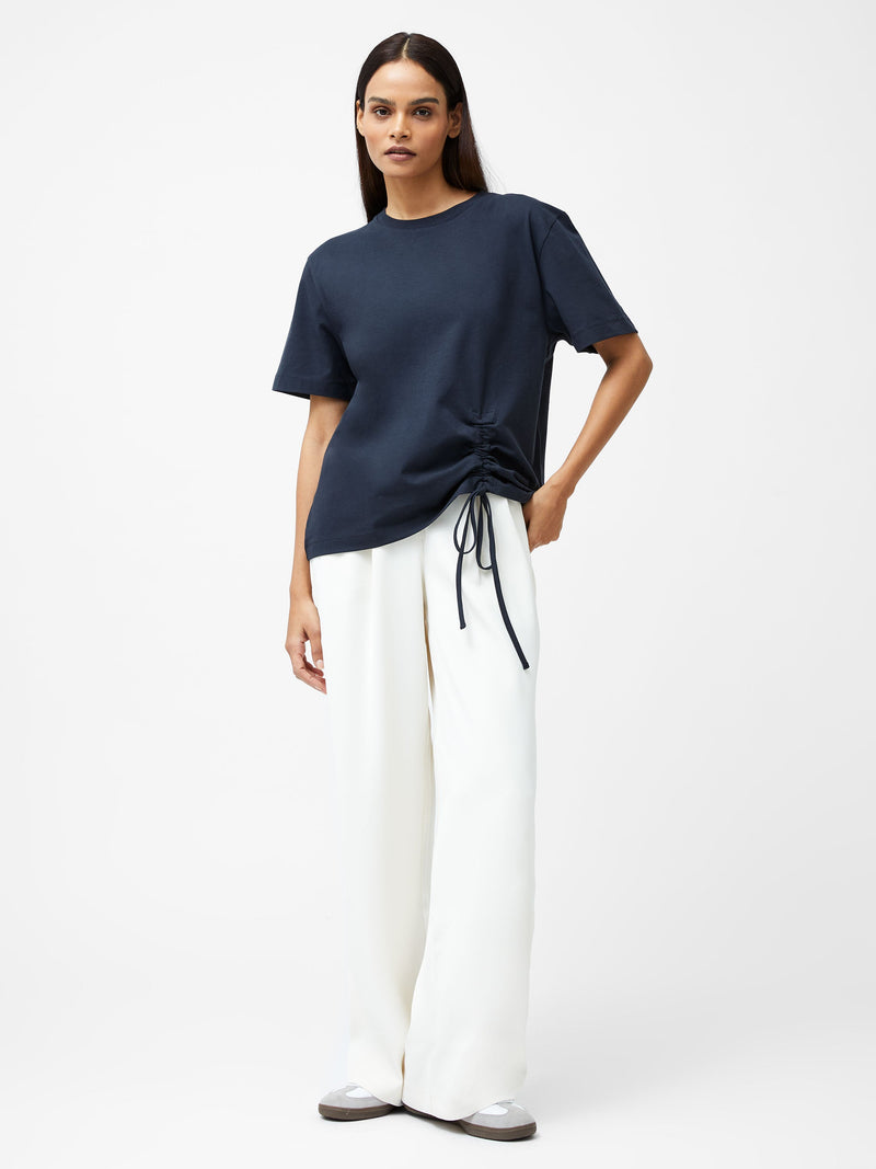 French Connection Rallie Cotton Rouched T-Shirt Navy
