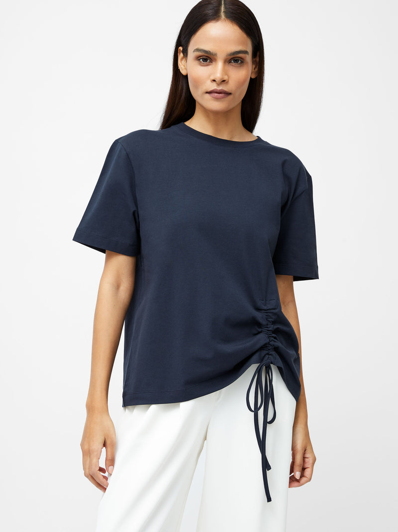 French Connection Rallie Cotton Rouched T-Shirt Navy