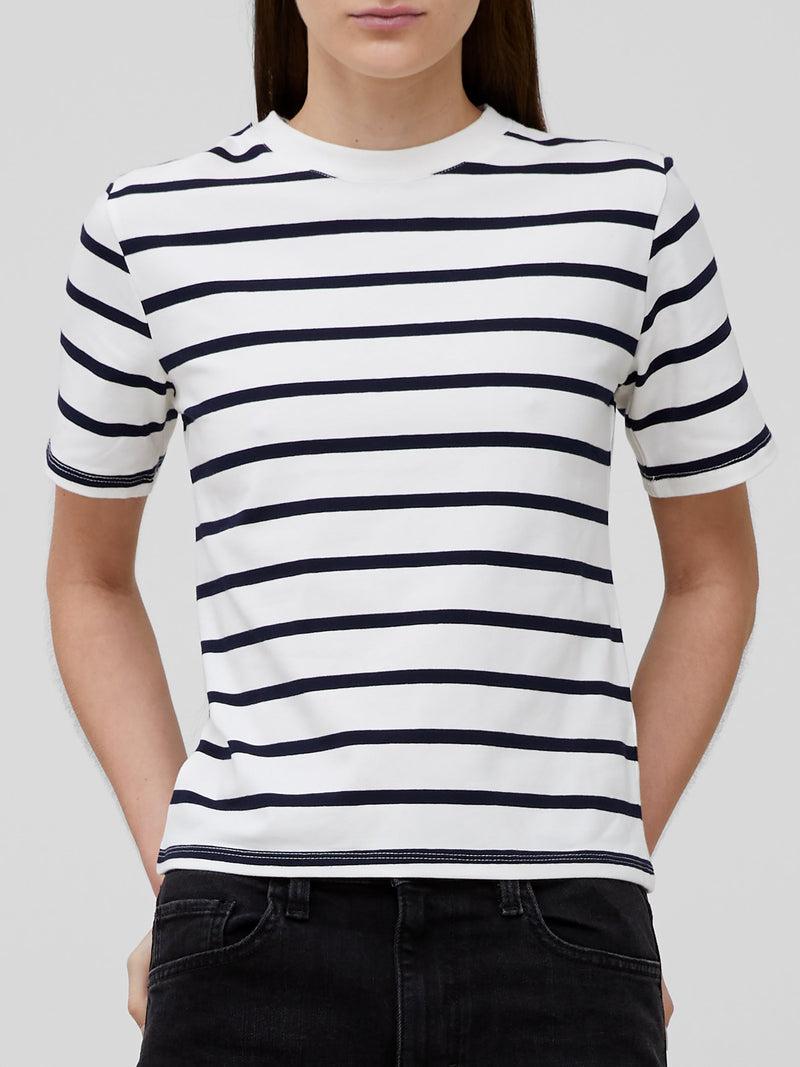 French Connection Rallie Cotton Stripe Short Sleeve T-Shirt Stripe S White/Marin