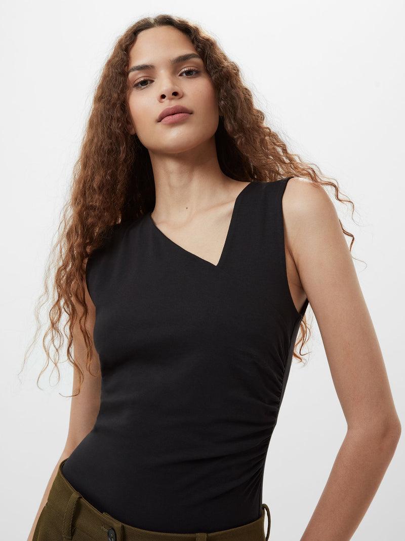 French Connection Rallie Gathered Asymmetric Bodysuit Black