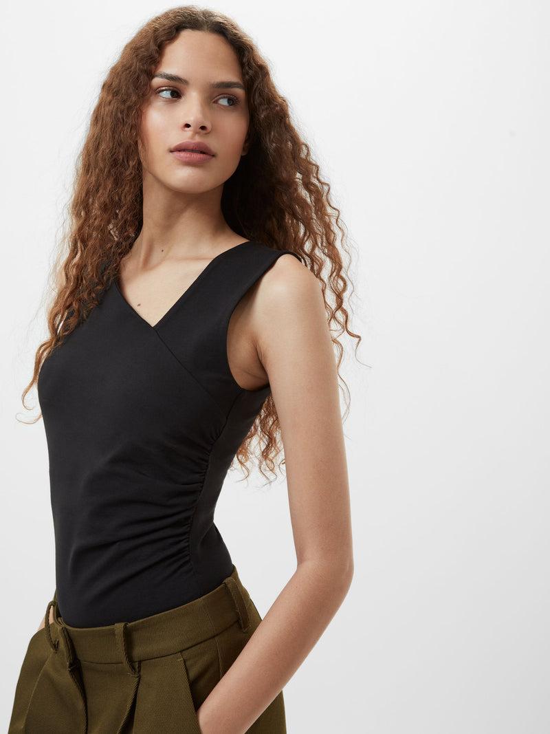 french connection Rallie Gathered Asymmetric Bodysuit Black
