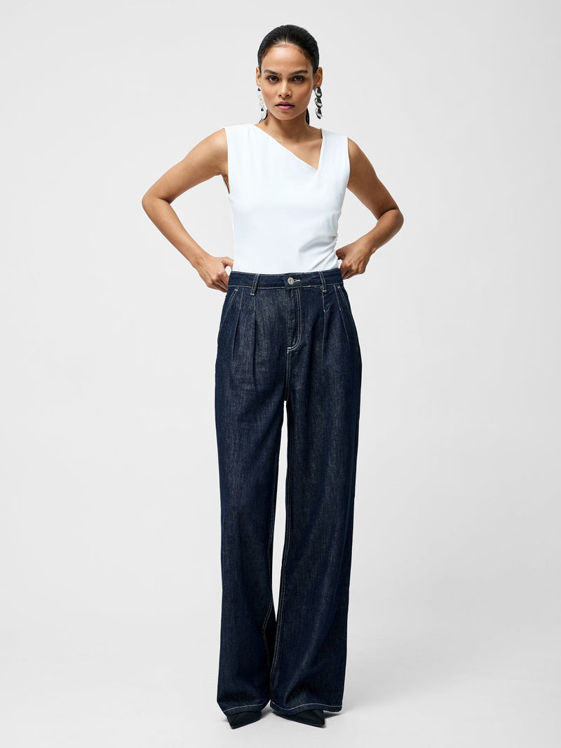 French Connection Rallie Gathered Asymmetric Bodysuit Linen White