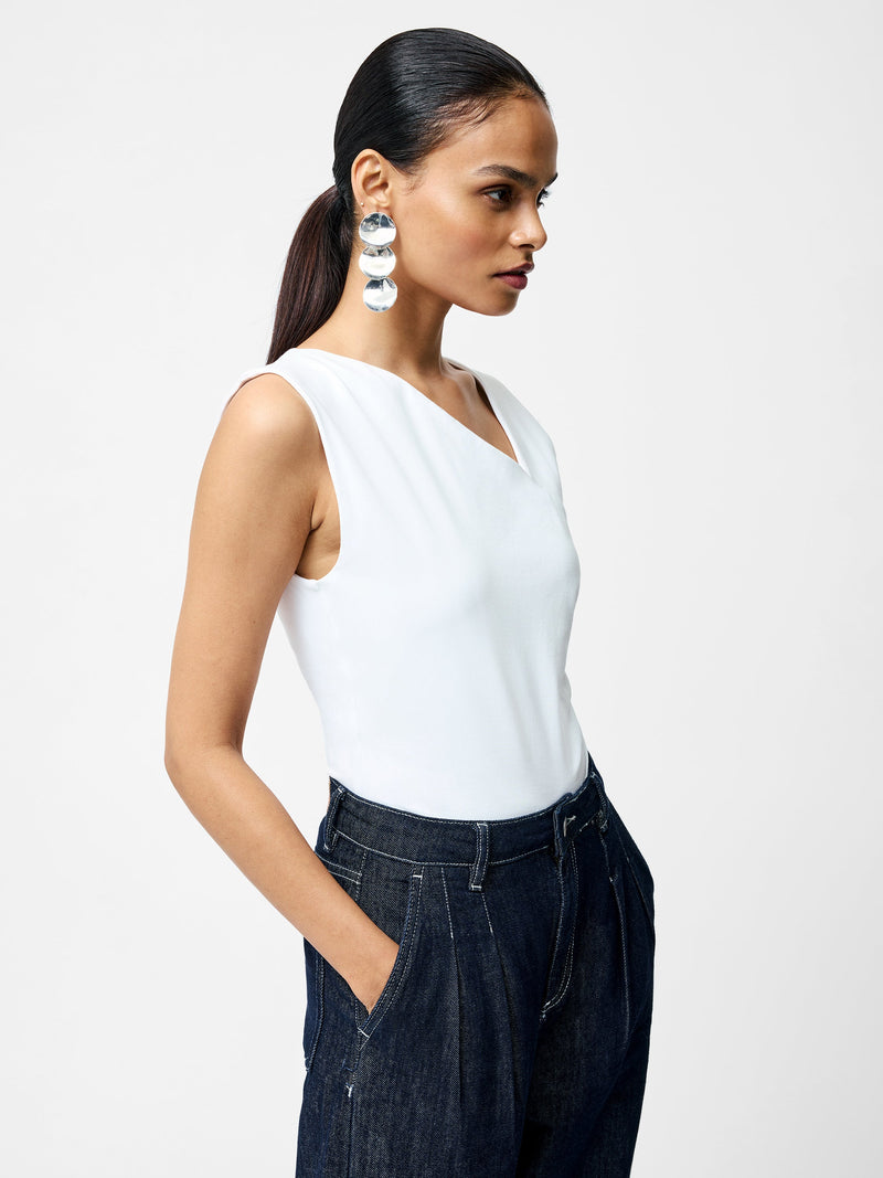French Connection Rallie Gathered Asymmetric Bodysuit Linen White