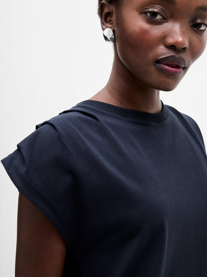 French Connection Rallie Pleated Shoulders T-Shirt Navy