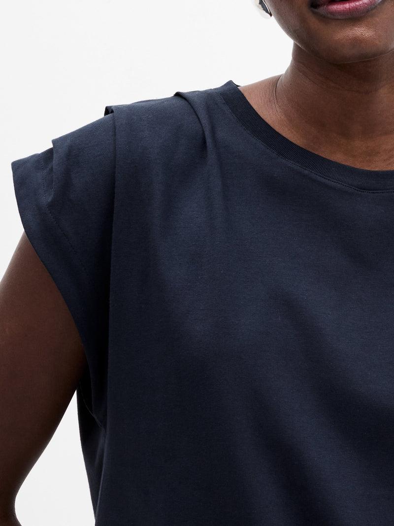 French Connection Rallie Pleated Shoulders T-Shirt Navy