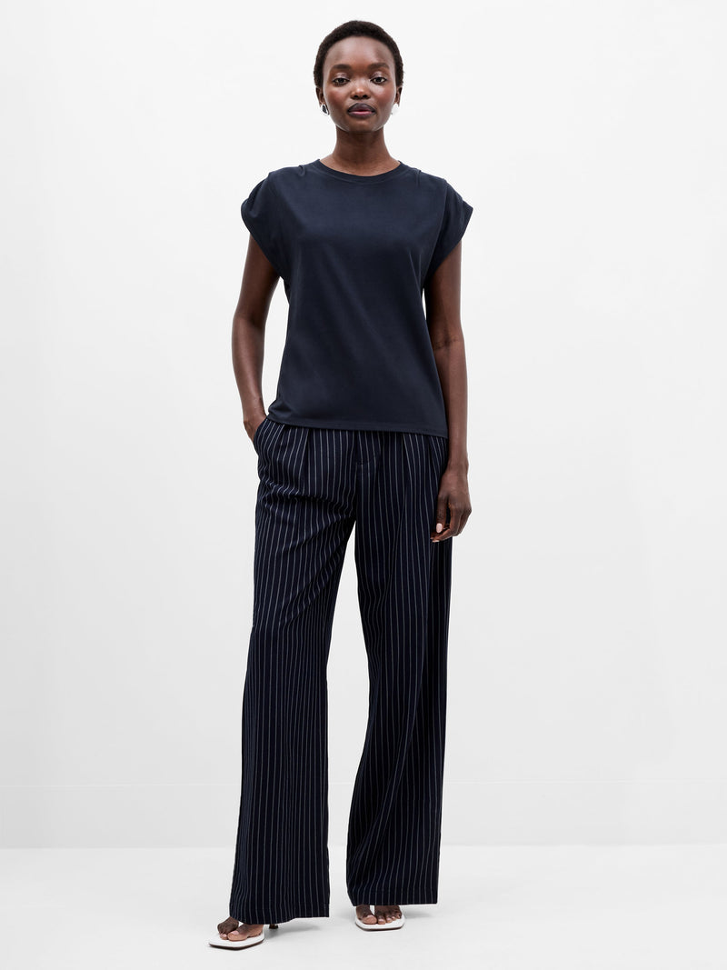 French Connection Rallie Pleated Shoulders T-Shirt Navy