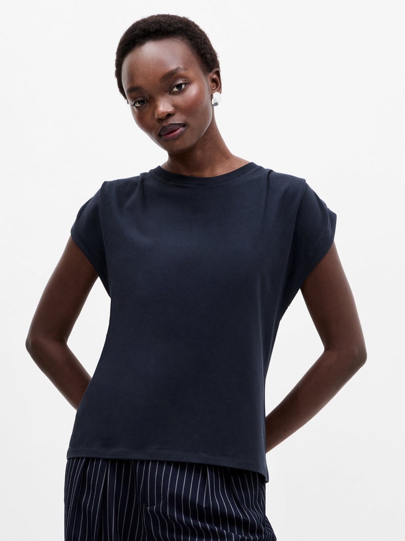french connection Rallie Pleated Shoulders T-Shirt Navy