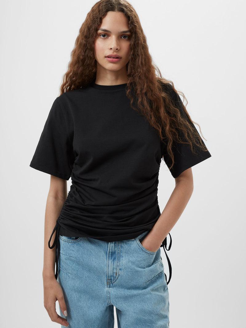 French Connection Rallie Ruched Drawstring T-Shirt Black