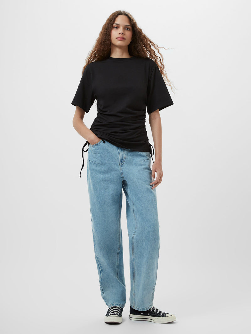French Connection Rallie Ruched Drawstring T-Shirt Black