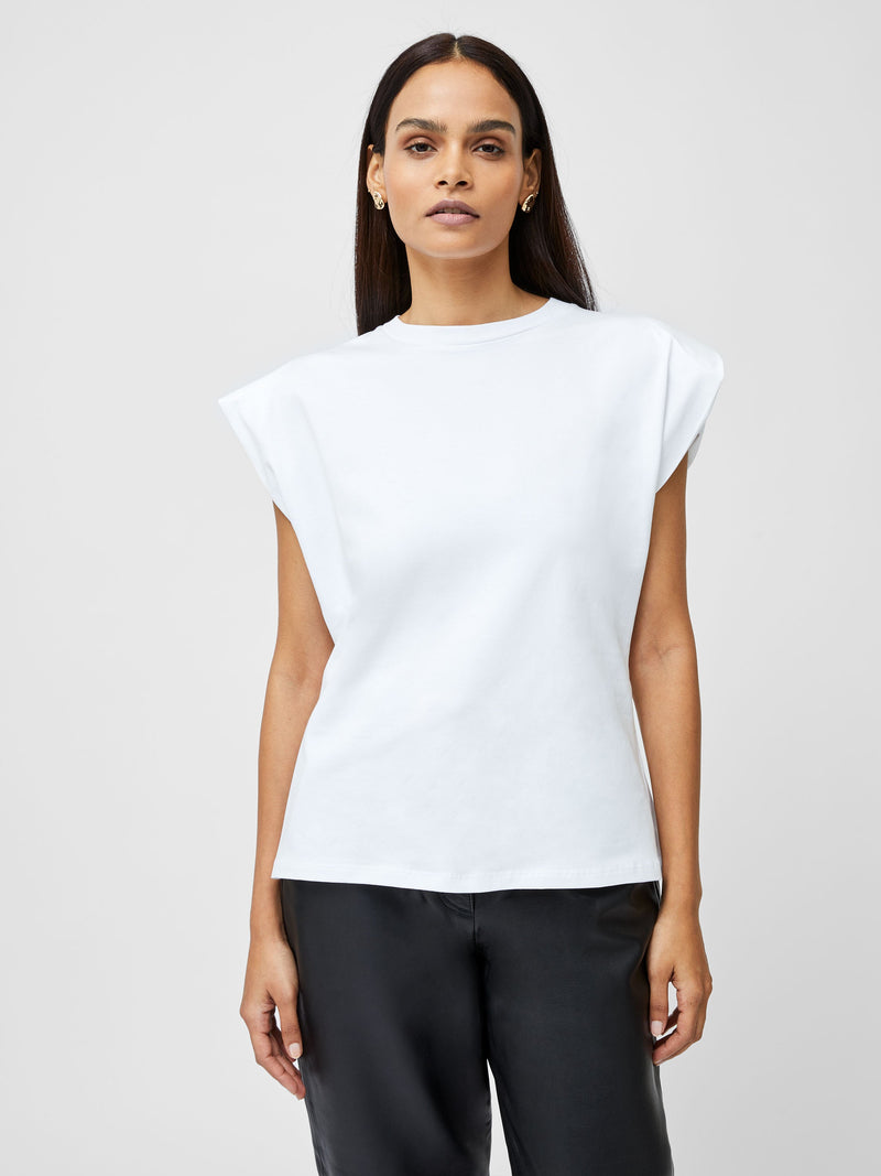 French Connection Rallie Shoulder Pad Tank Top Linen White