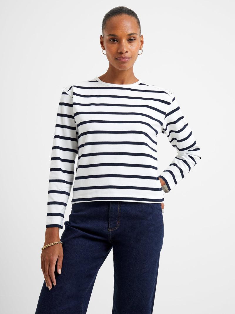french connection Rallie Stripe Slash Neck Top Summer White/Marine