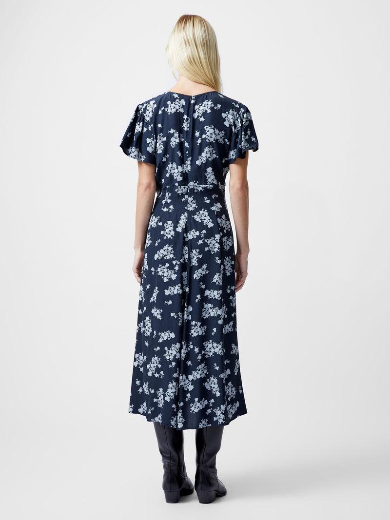 French Connection Raquel Eco Flutter Sleeve V-Neck Midi Dress Navy