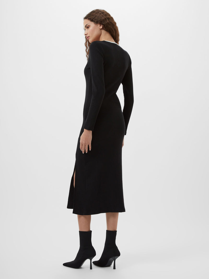 French Connection Rassia Rib Square Neck Midi Dress Black/Porcelain Crea