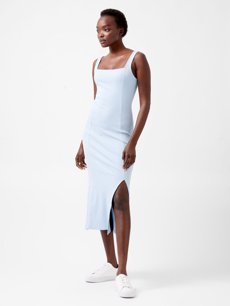 french connection Rassia Rib Square Neck Midi Dress Cashmere Blue