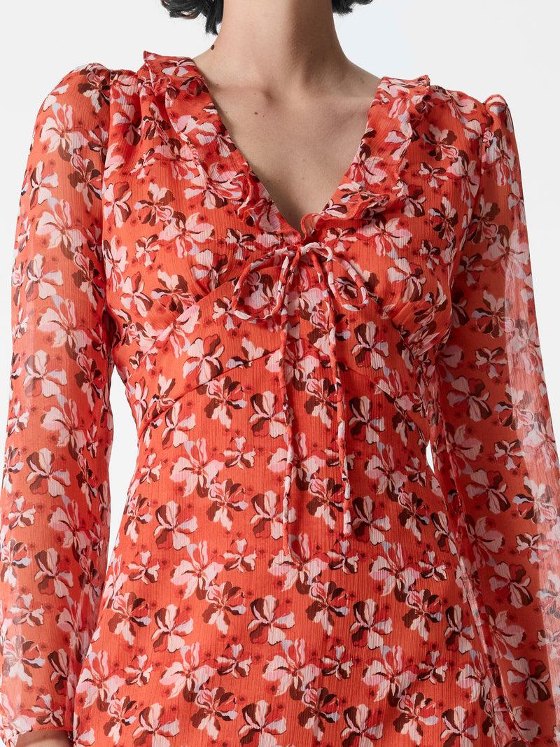 French Connection Rebecca Emina V Neck Dress Flame Orange Multi