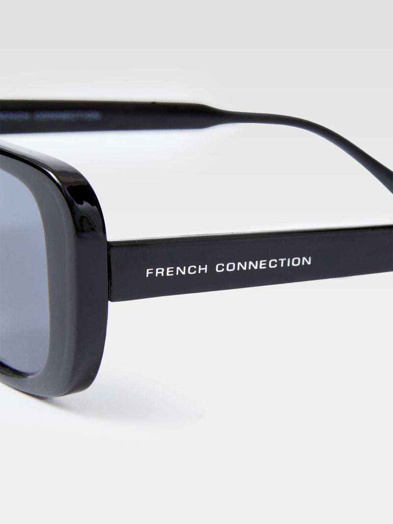 French Connection Rectangular Sunglasses Shiny Black