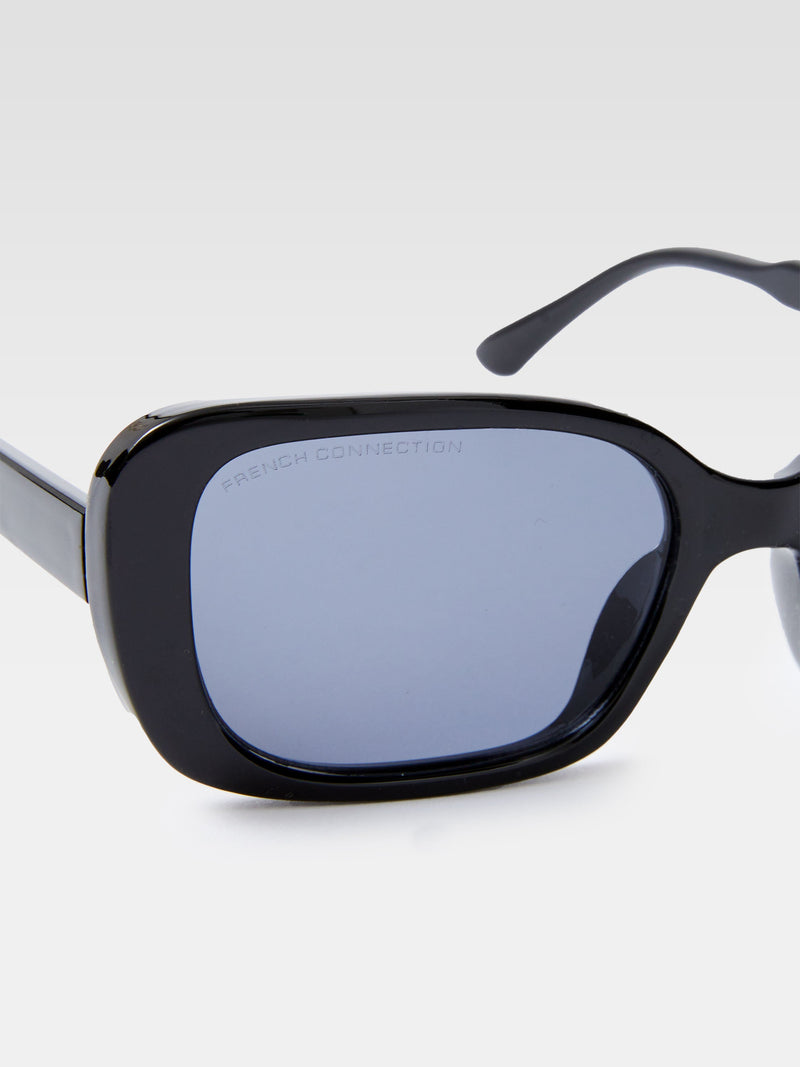French Connection Rectangular Sunglasses Shiny Black