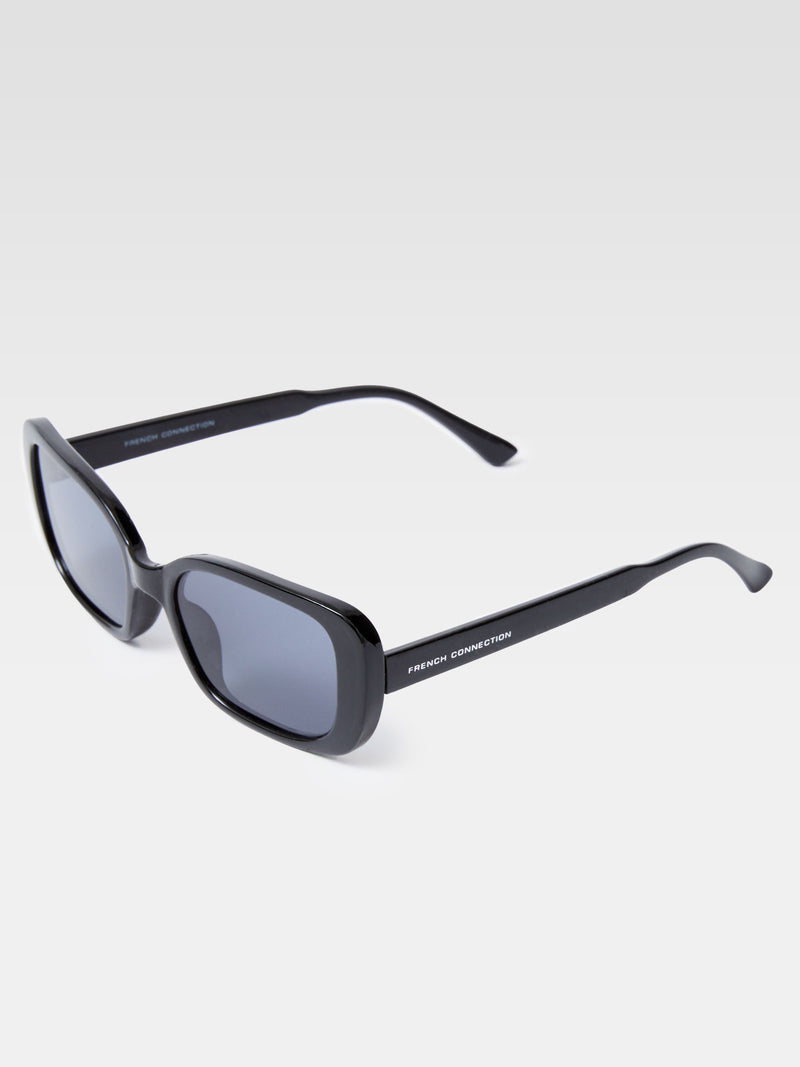 French Connection Rectangular Sunglasses Shiny Black