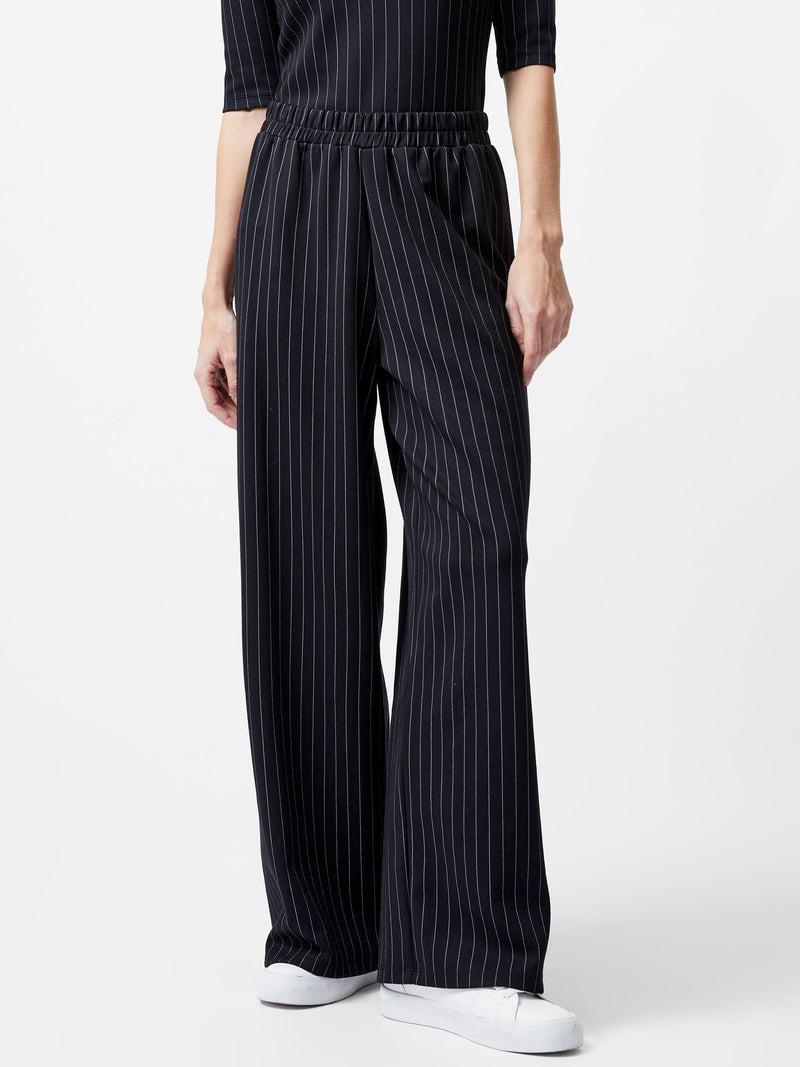 French Connection Regina Jersey Pinstripe Wide Leg Trousers Black/White