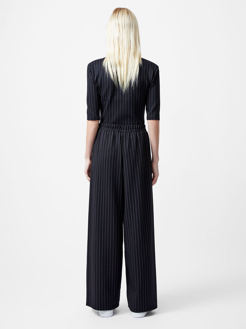 French Connection Regina Jersey Pinstripe Wide Leg Trousers Black/White