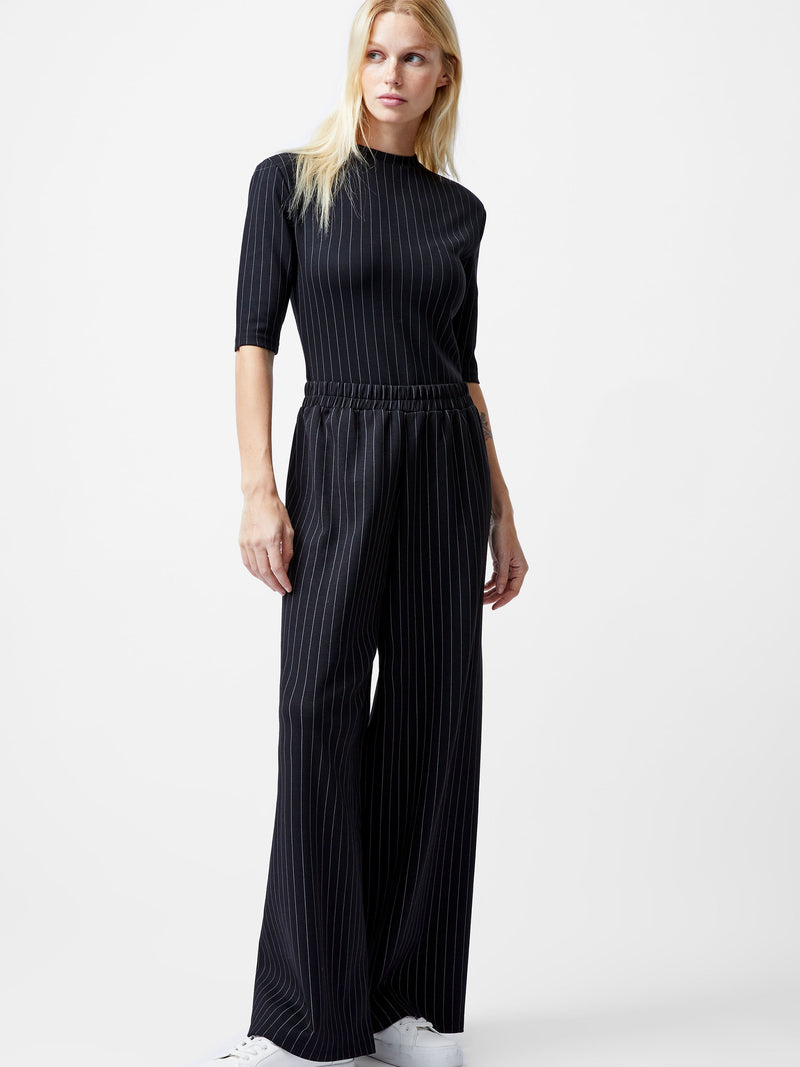 French Connection Regina Jersey Pinstripe Wide Leg Trousers Black/White