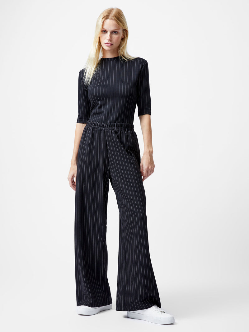 french connection Regina Jersey Pinstripe Wide Leg Trousers Black/White